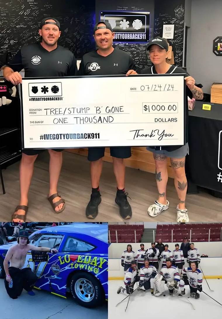 Tree B Gone donation to Ive Got Your Back 911, sponsored race car and hockey team