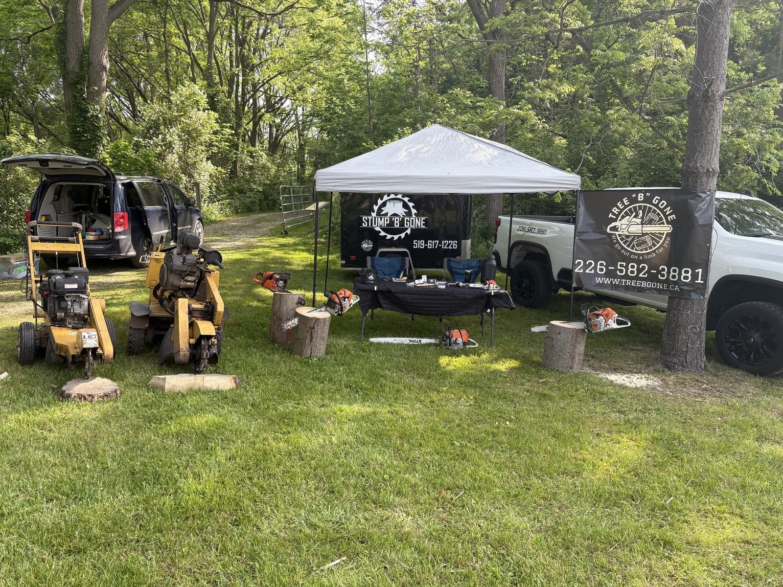 Stump grinding and clearing equipment set up on site